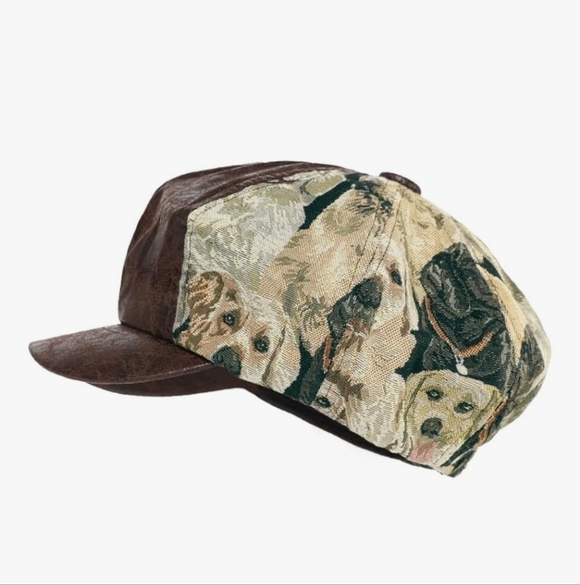 Brown and Beige Dog Print Beret
